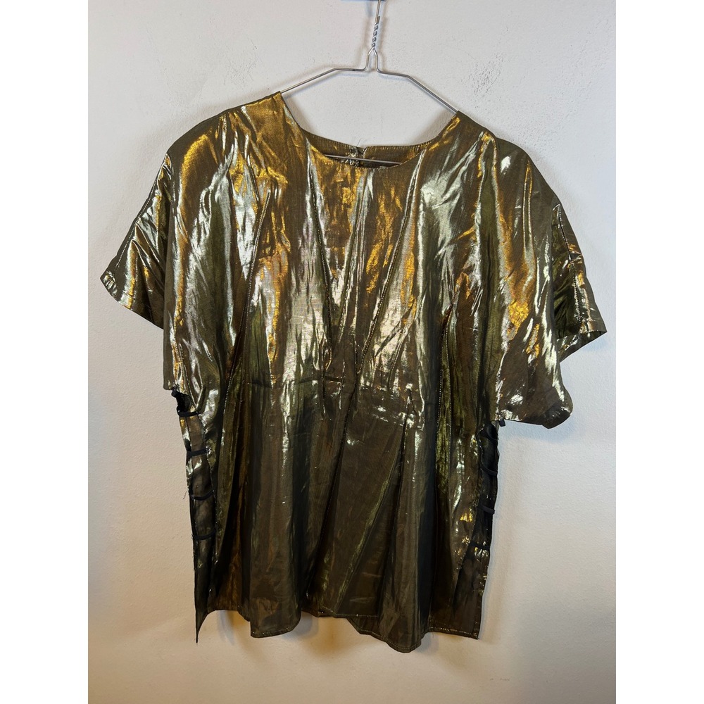 A.C. Sport Womens Blouse Metallic Strappy Side Gold Top Size L